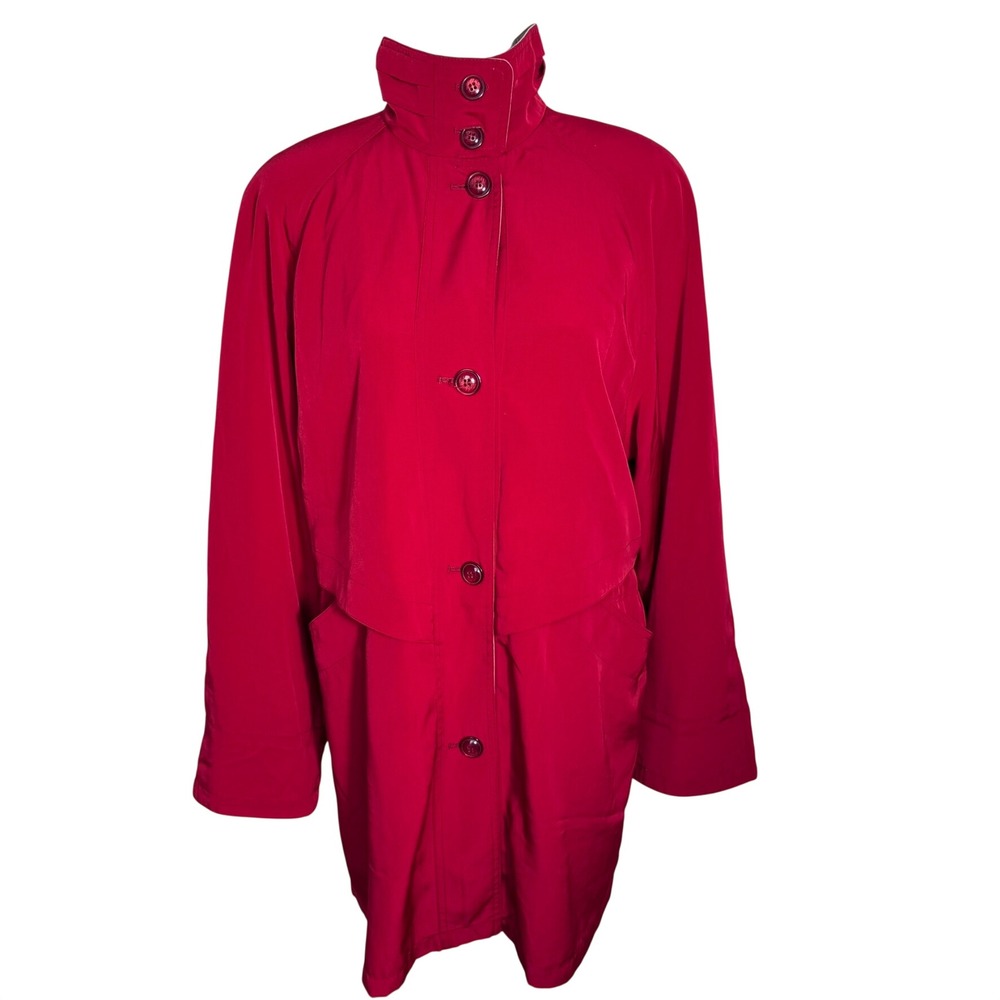 UTEX Womens Medium Vintage Red High Neck Button Front Storm Flap Jacket Raincoat